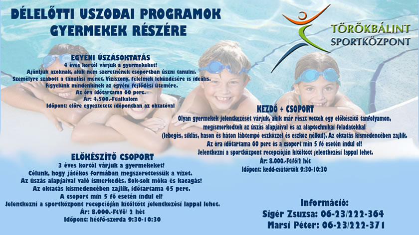 Délelőtti uszodai programok gyermekek részére