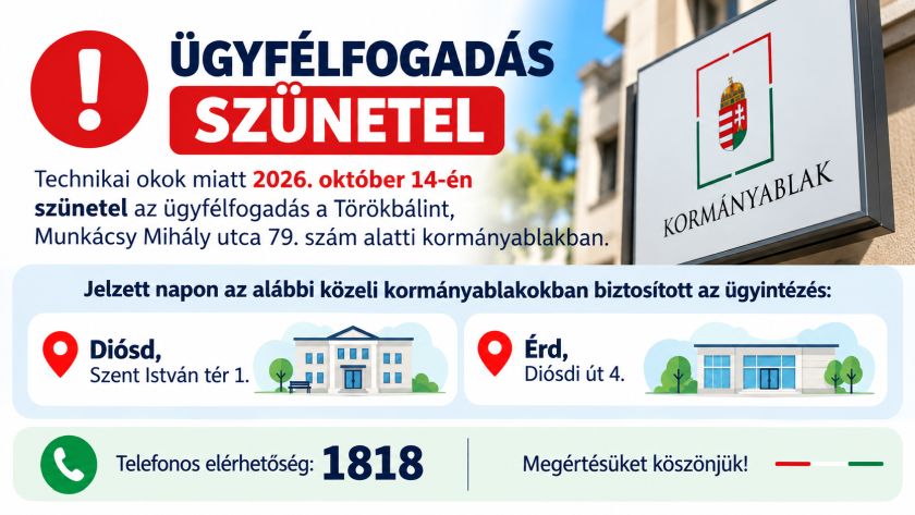 Ügyfélfogadási szünet a kormányablakban