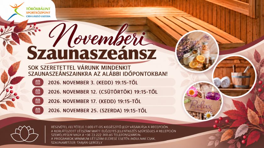 Újra indulnak a szaunaszeánszok a Törökbálinti Sportközpontban